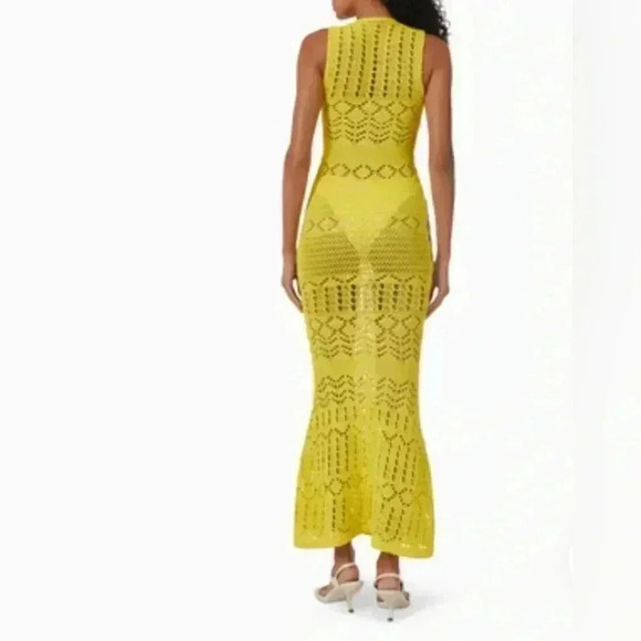 ALEXIS Crochet Maxi Dress Yellow L Sleeveless Cutout Coverup Bodycon Knit $825 - Picture 7 of 10